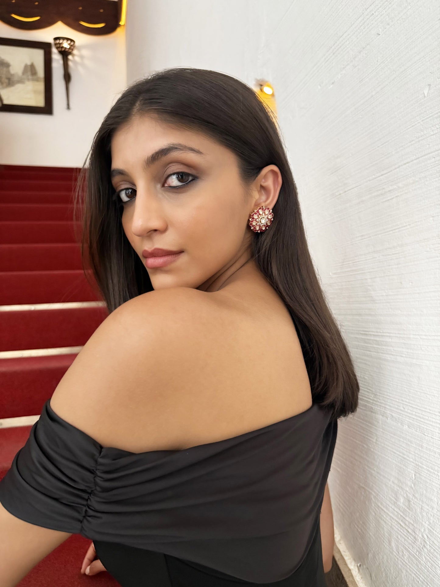 Bhamini Pink Blossom SP Polki Earrings