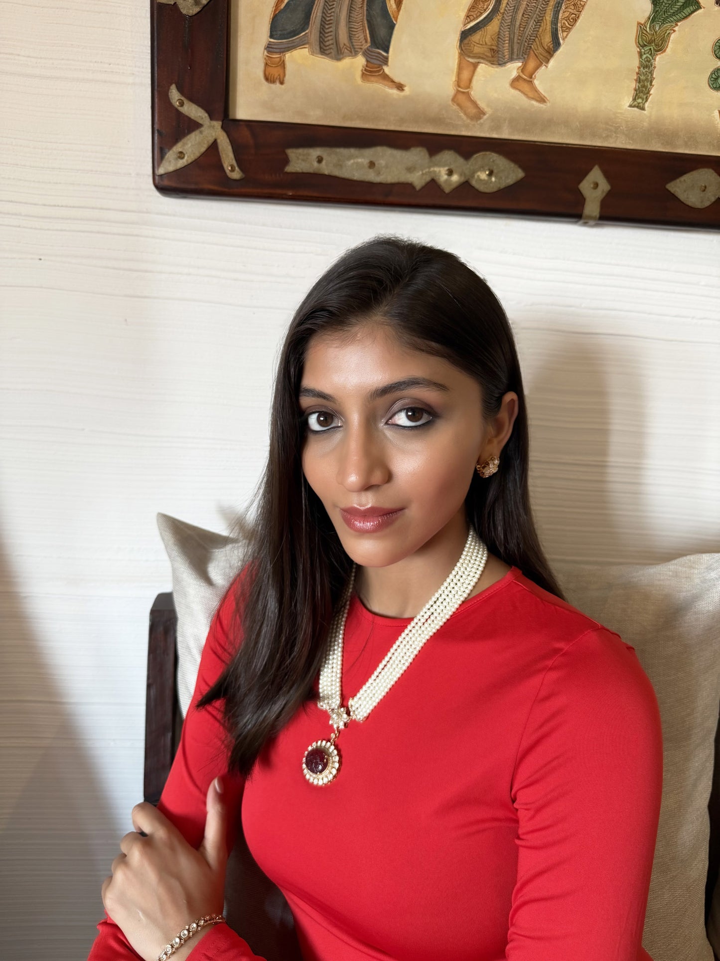 Pashmina Red Pendant SP Necklace Set