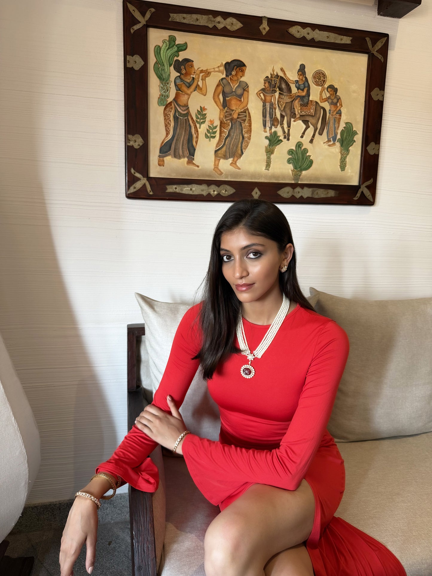 Pashmina Red Pendant SP Necklace Set