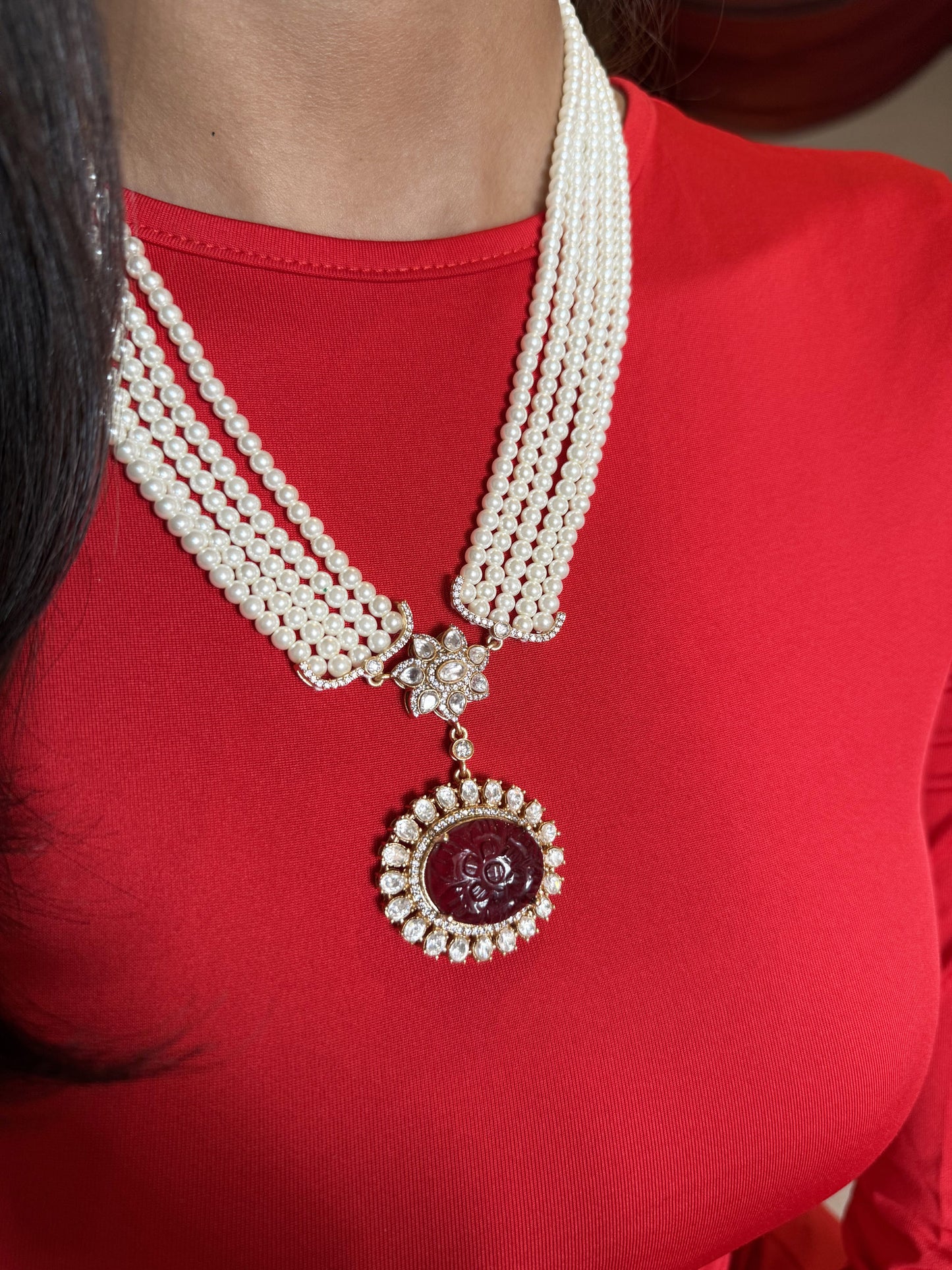 Pashmina Red Pendant SP Necklace Set