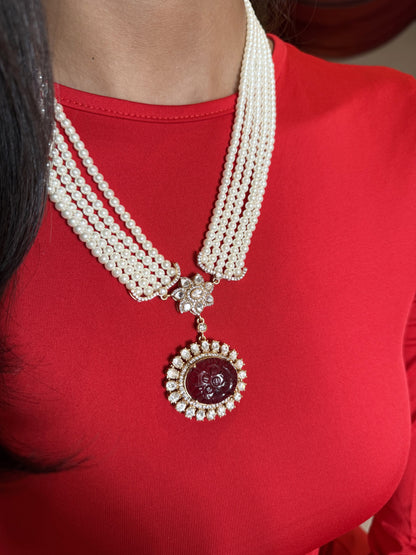 Pashmina Red Pendant SP Necklace Set