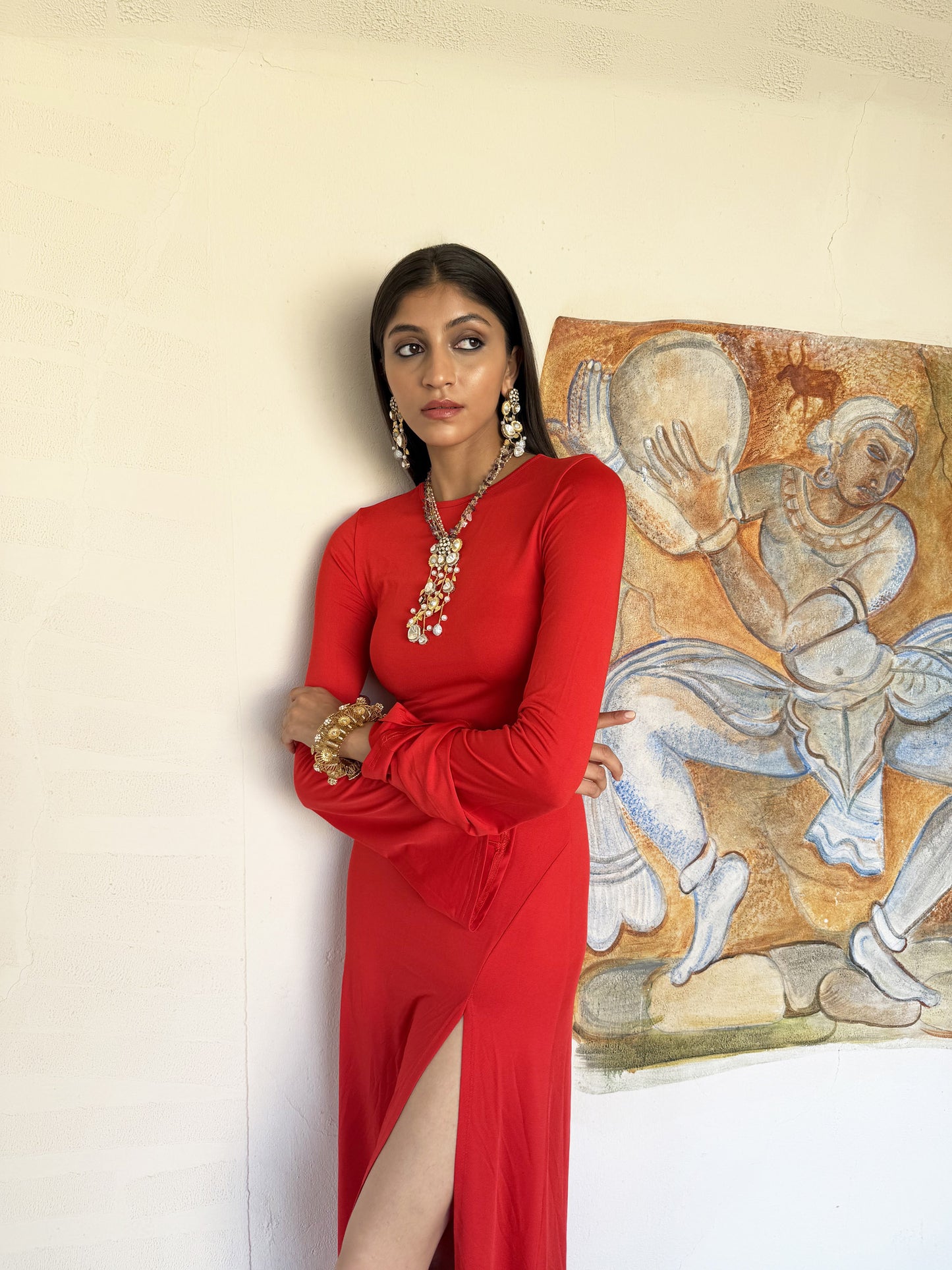 Shia Multicoloured SP Polki Necklace Set with Earrings