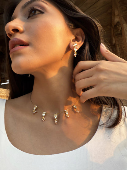 Chandratha White Pearl SP Polki Necklace Set