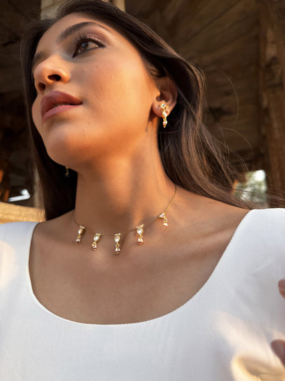 Chandratha White Pearl SP Polki Necklace Set