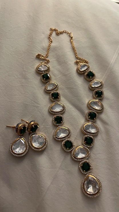 Noor Polki Moissanite Necklace Set