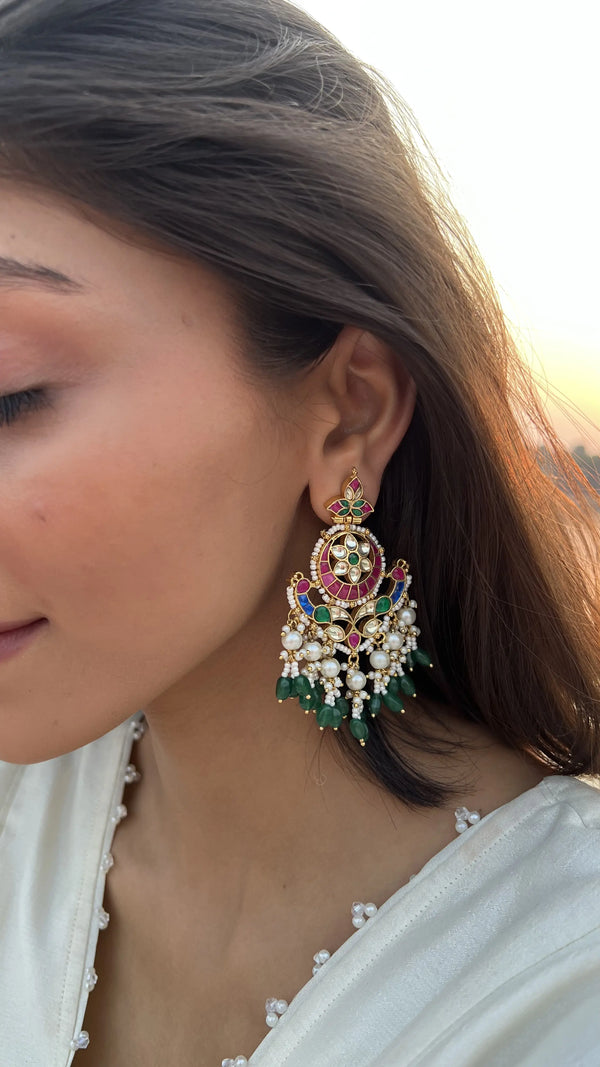 PALLAVI MULTICOLORED POLKI WITH SEMI-PRECIOUS STONE WITH BASRA MOTI