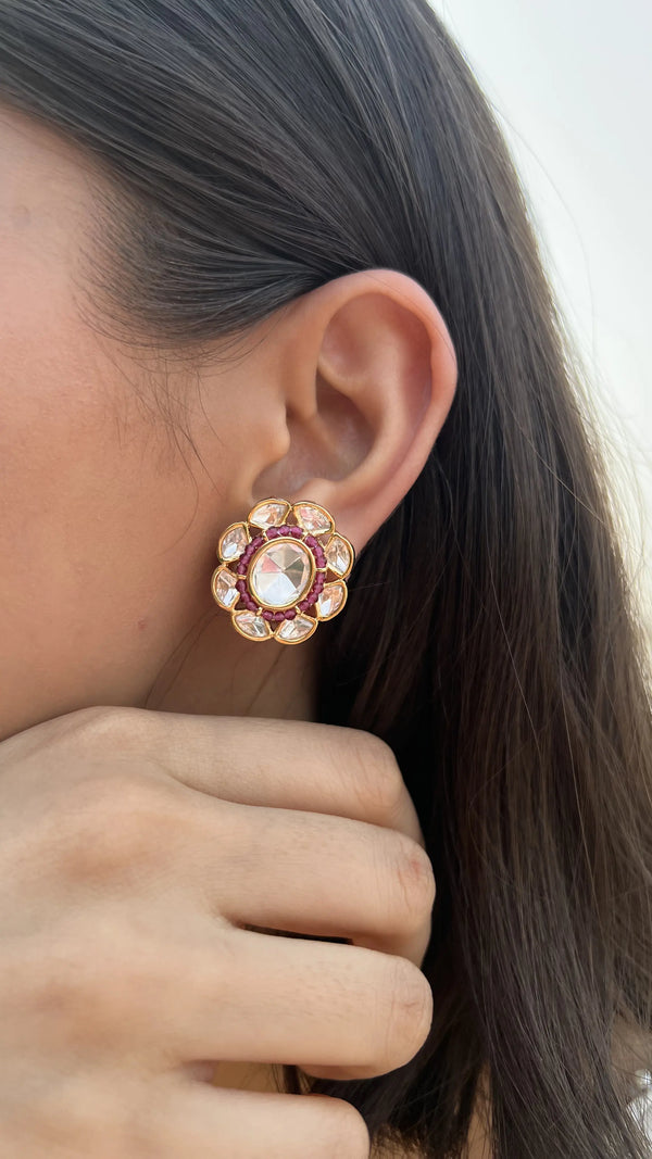 ANUSHKA FLOWER POLKI PENDANT 6 PETAL FLOWER POLKI STUDS EARRINGS