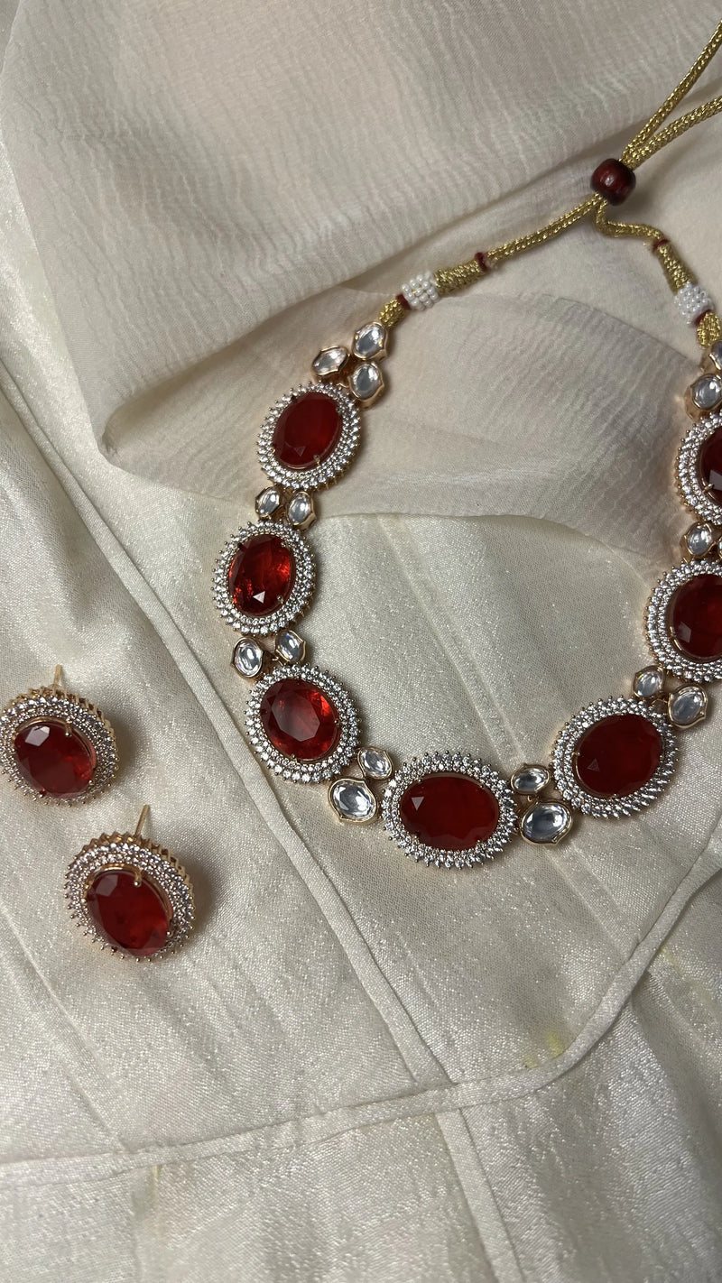 CHARVI SEMI PRECIOUS STONE AND JADAU STYLE NECKLACE WITH EARRINGS