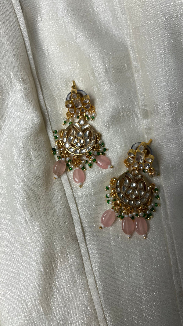 SAFIRA POLKI EARRINGS WITH SEMI-PRECIOUS STONE AND BASRA MOTI