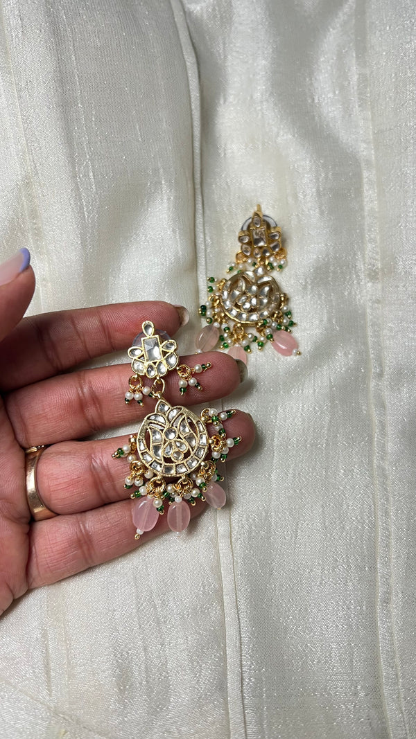 SAFIRA POLKI EARRINGS WITH SEMI-PRECIOUS STONE AND BASRA MOTI