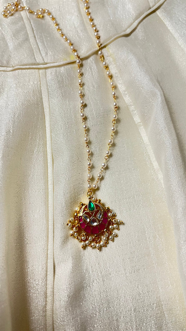 FALGUNI DIYA SHAPED POLKI WITH SEMI-PRECIOUS STONE WITH BASRA MOTI