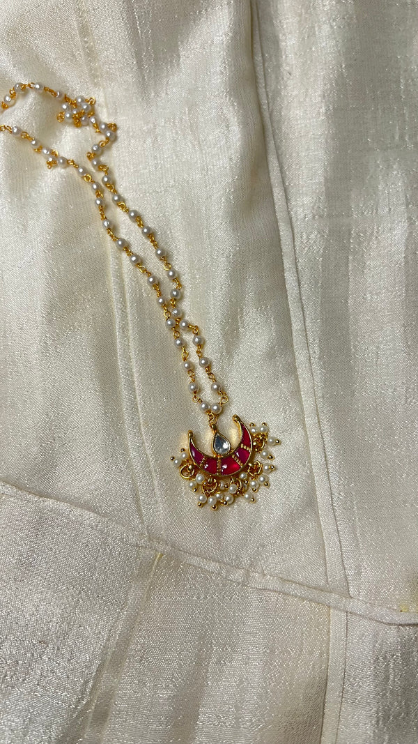 CHANDINI HALF MOON POLKI WITH SEMI-PRECIOUS STONE WITH BASRA MOTI