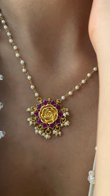 ROHINI ROSE SHAPED POLKI WITH SEMI-PRECIOUS STONE WITH BASRA MOTI