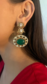 PARUL COCKTAIL REAL MOISSANITE EARRINGS WITH BIG SEMI-PRECIOUS GREEN STONE