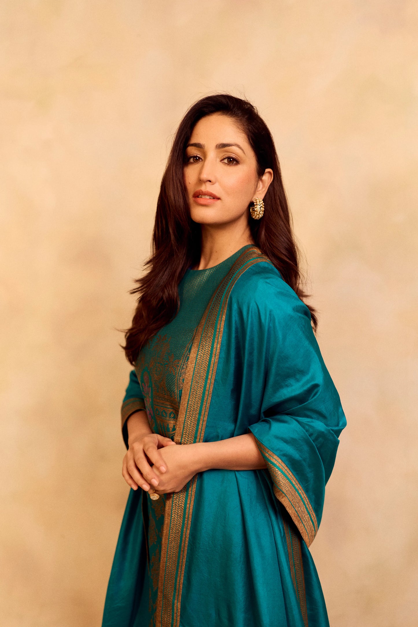 GOLD PLATED EARING WITH POLKI WORK