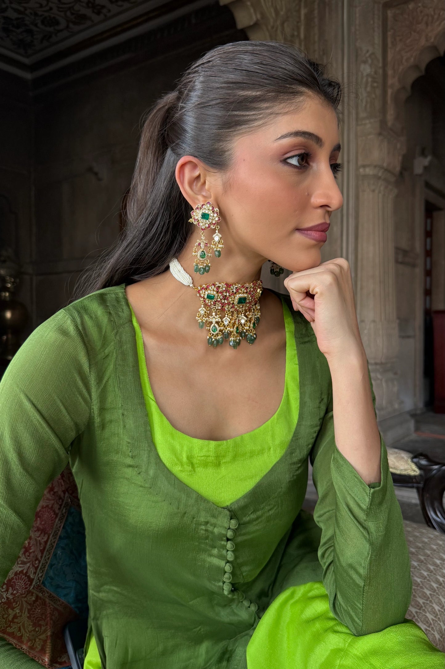Kiara Emerald Abundance Polki Choker Set