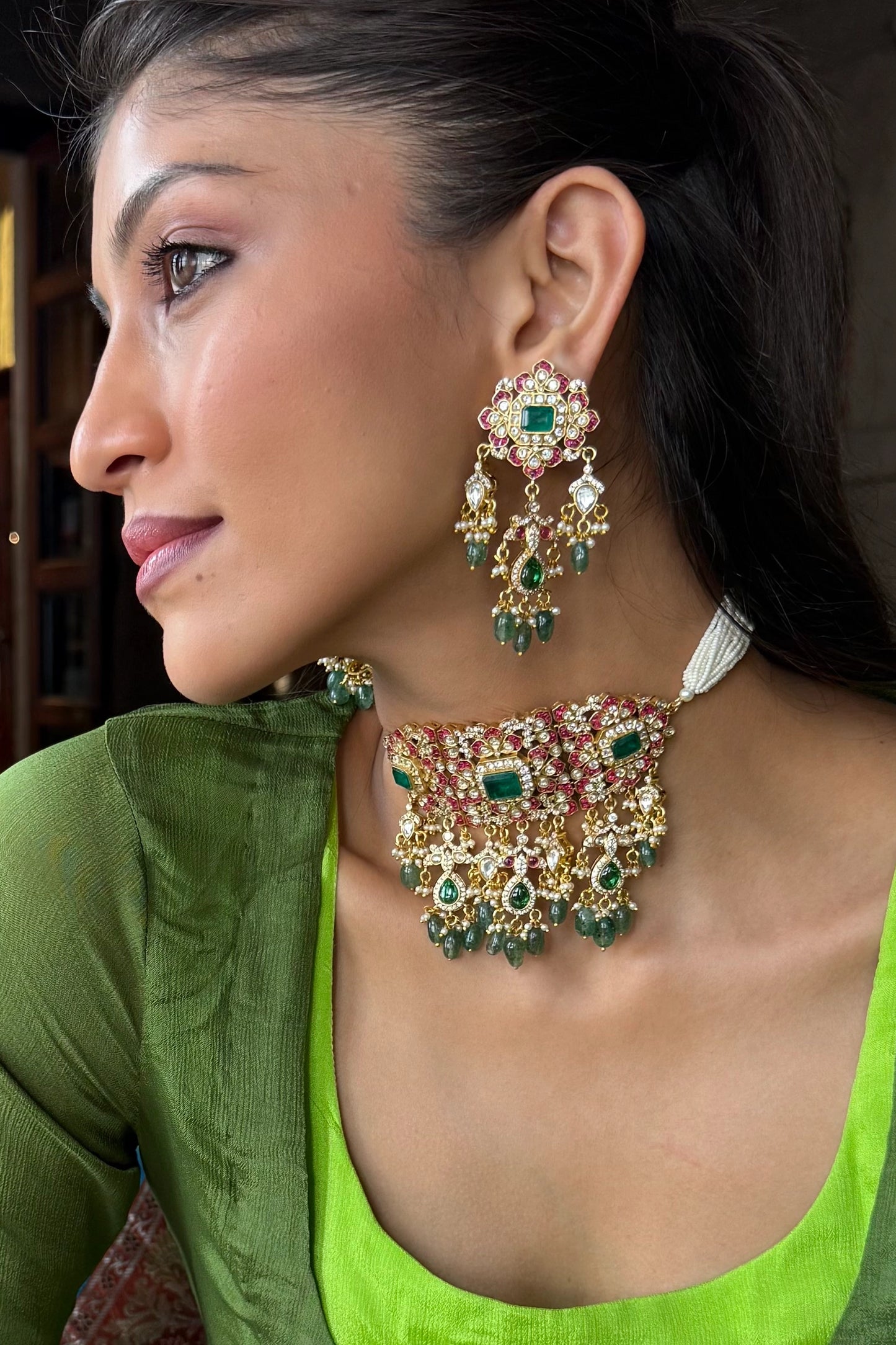 Kiara Emerald Abundance Polki Choker Set