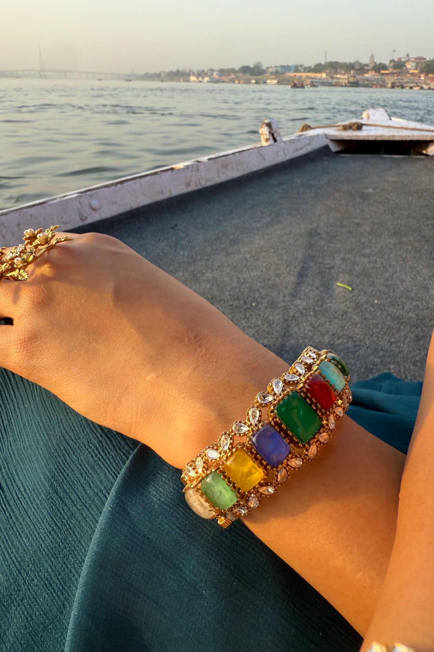 Pancha Tatva Multicolour Polki Statement Bracelet