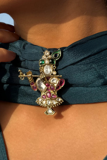 Radha Murali Krishna Polki Brooch