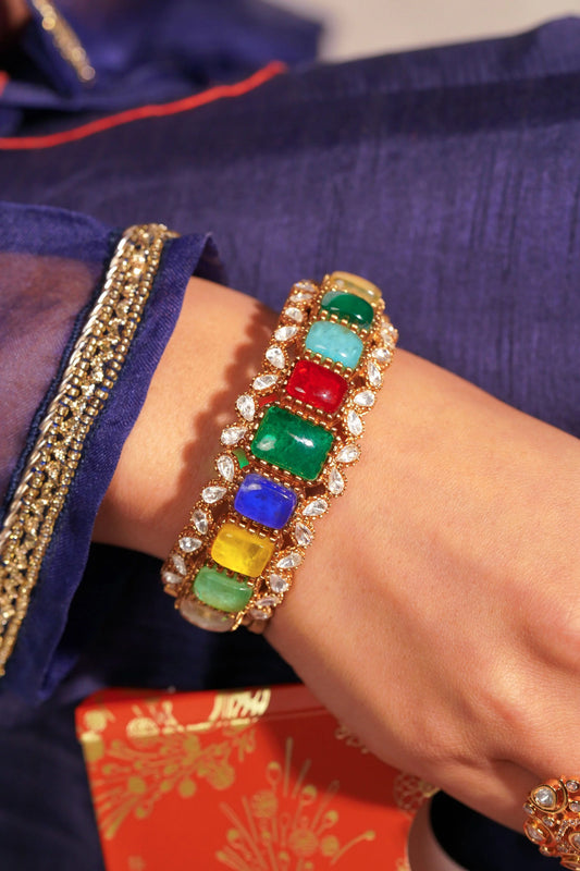Jaishree Multicolour Navratna SP Polki Bracelet
