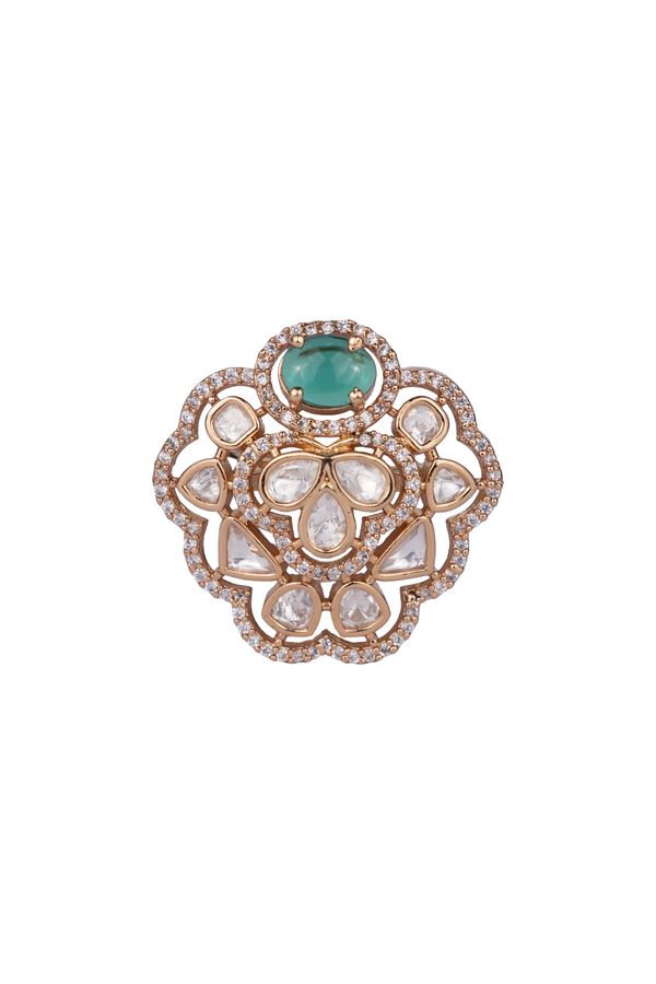 JENI EMERALD FAUX POLKI RING