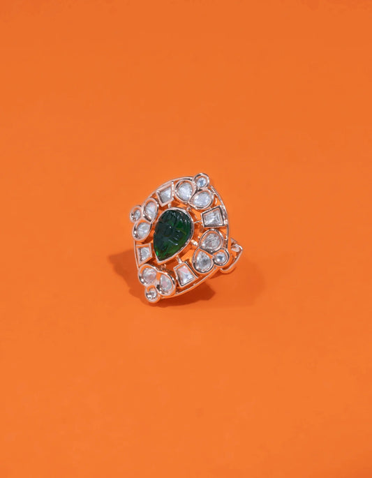 Keshavi Sp Emerald Stone With Polki Ring