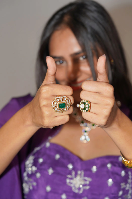 Khushboo Polki Enamel Pearl Drop Ring