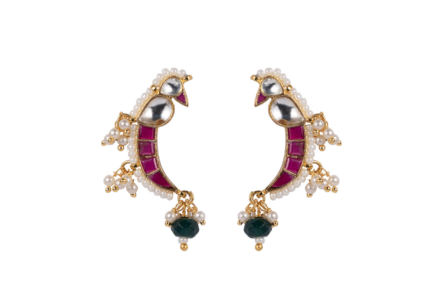 GAURANGI MAYNA RED SHAPED POLKI WITH SEMI-PRECIOUS STONE WITH BASRA MOTI