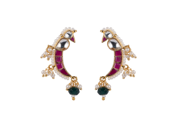 GAURANGI MAYNA RED SHAPED POLKI WITH SEMI-PRECIOUS STONE WITH BASRA MOTI