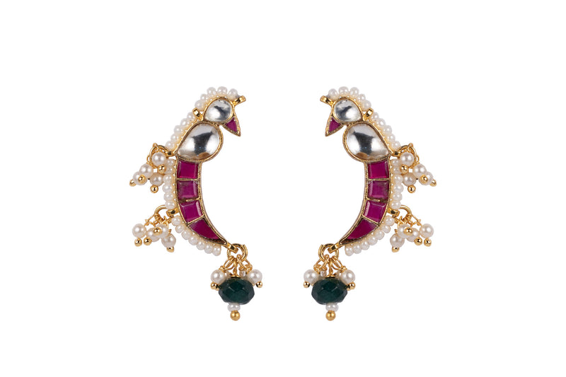 GAURANGI MAYNA RED SHAPED POLKI WITH SEMI-PRECIOUS STONE WITH BASRA MOTI