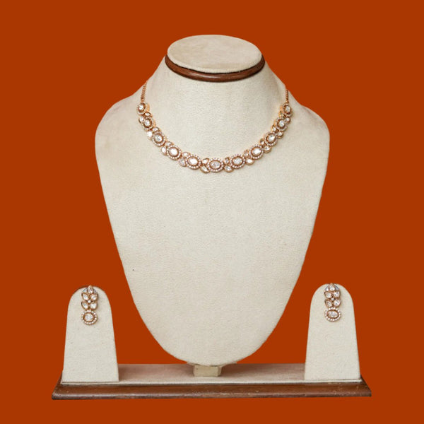 LAVANYA WHITE FAUX POLKI NECKLACE & EARRINGS SET WITH 18K GOLD PLATED SEMI-PRECIOUS STONE FLOWER DESIGN