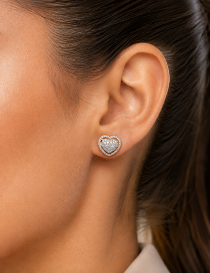 Pavé Diamond Heart Halo Stud Earrings Gift Box