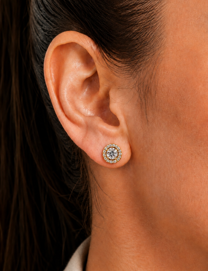 Round Diamond Halo Stud Earrings Gift Box