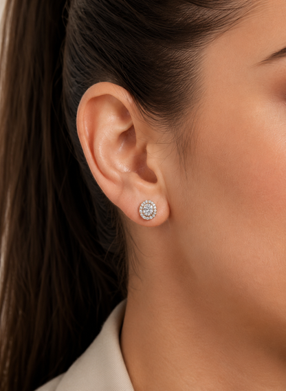 Diamond Oval Solitaire Halo Stud Earrings Gift Box