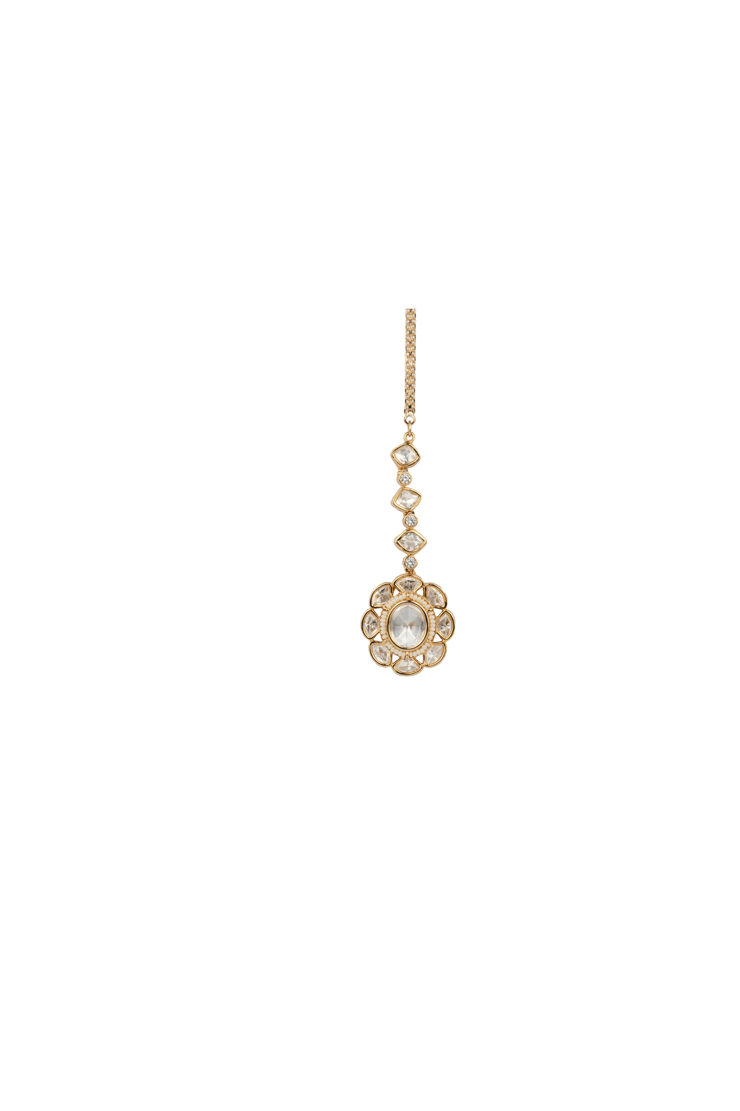 RAYA PETAL SHAPED WHITE SP STONE POLKI MAANG TIKKA