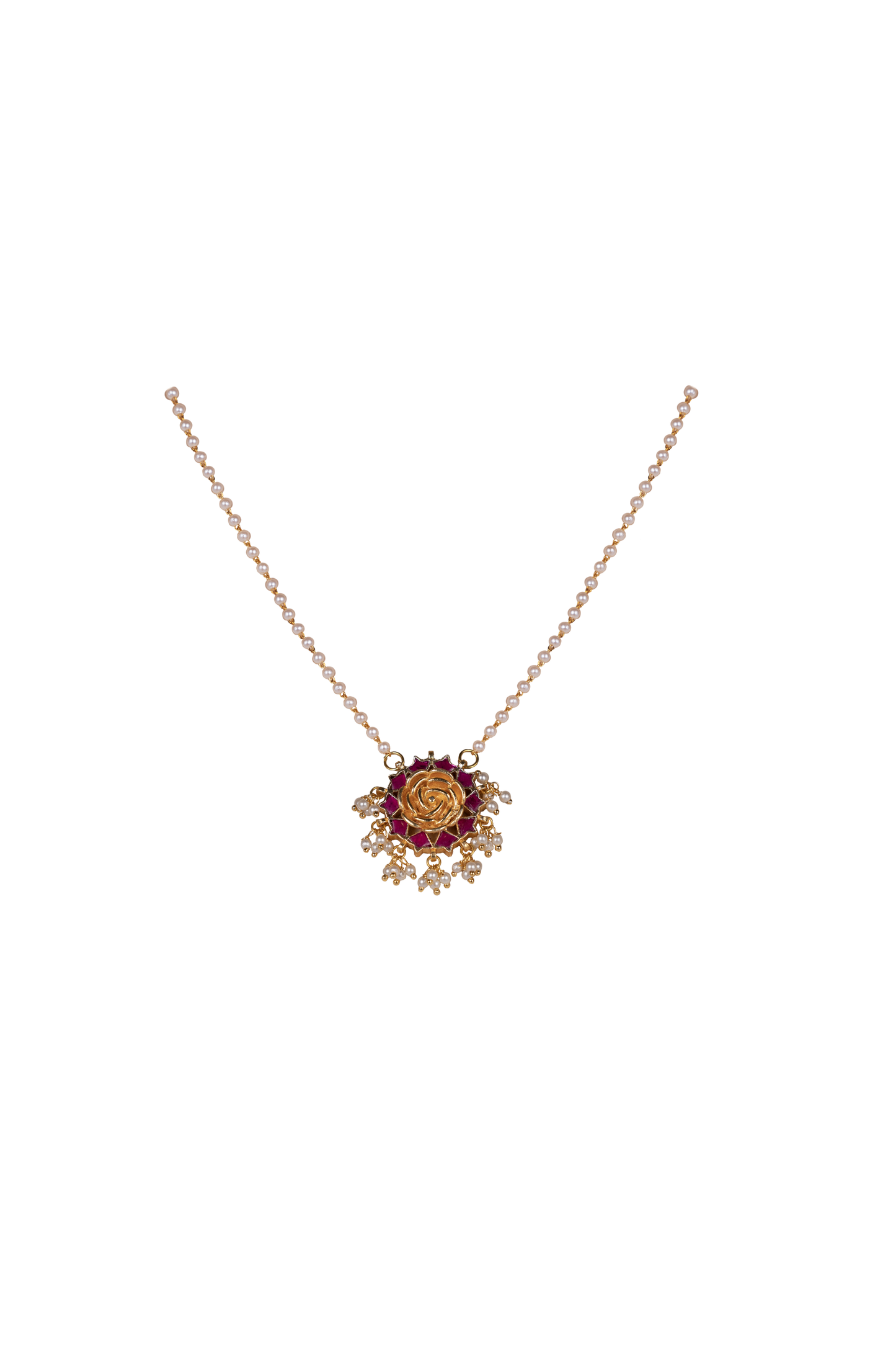 ROHINI ROSE SHAPED POLKI WITH SEMI-PRECIOUS STONE WITH BASRA MOTI