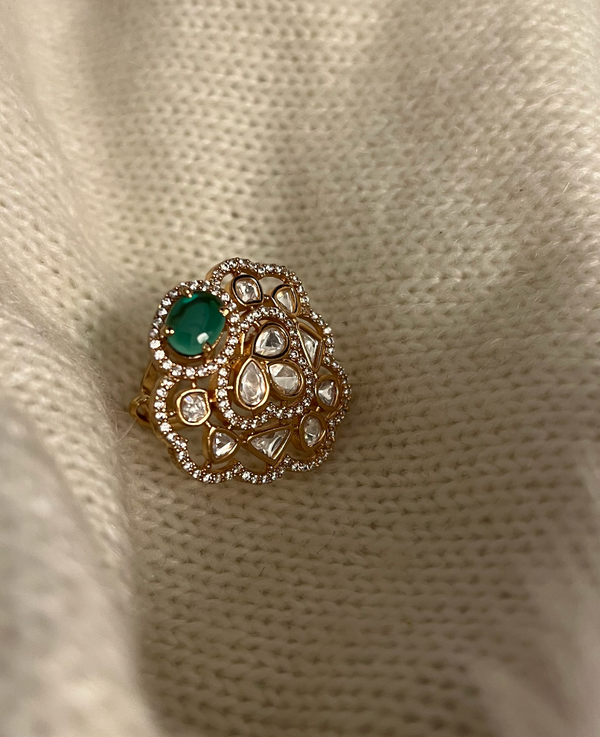 JENI EMERALD FAUX POLKI RING