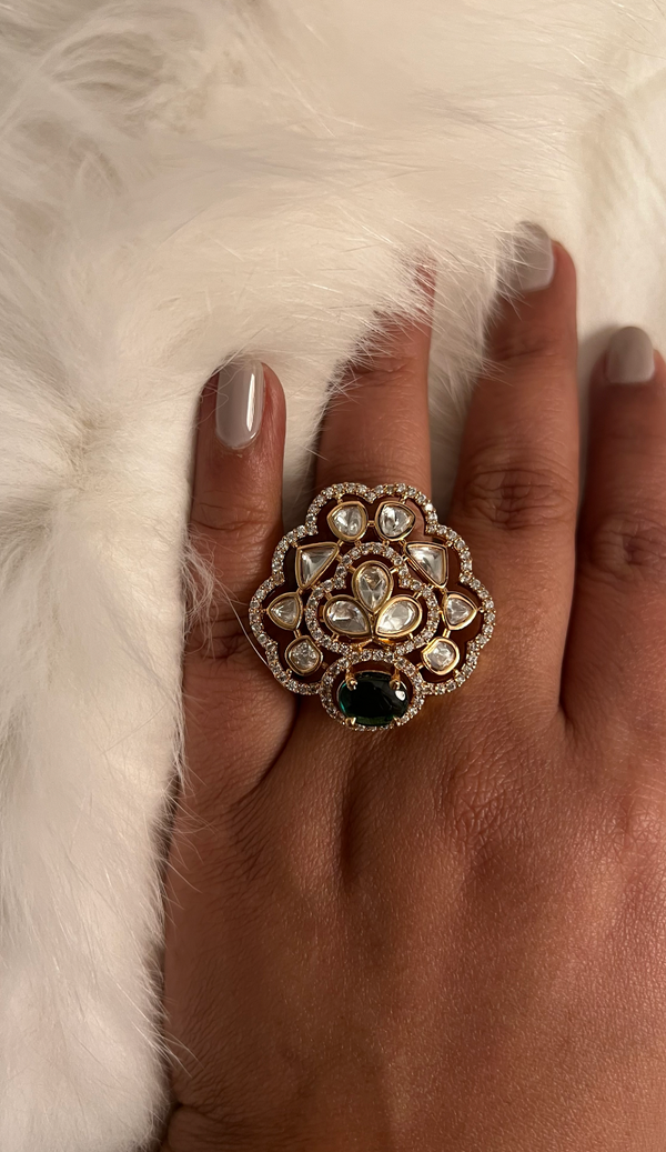 JENI EMERALD FAUX POLKI RING