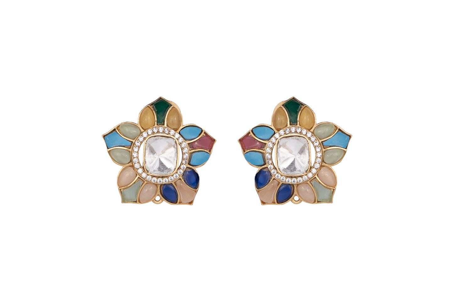 SHRIYA Flower Shaped Multi Coloured Polki Earring