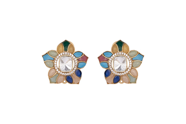 SHRIYA Flower Shaped Multi Coloured Polki Earring