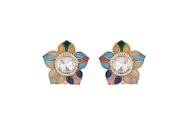 SHRIYA Flower Shaped Multi Coloured Polki Earring