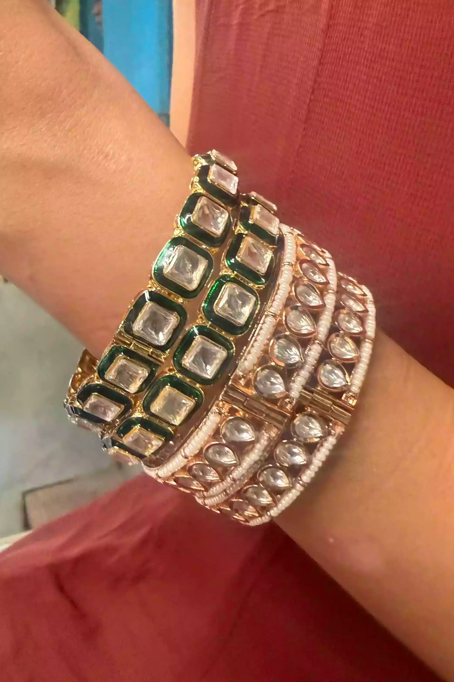 Tina Kundan Emerald Statement Bangle