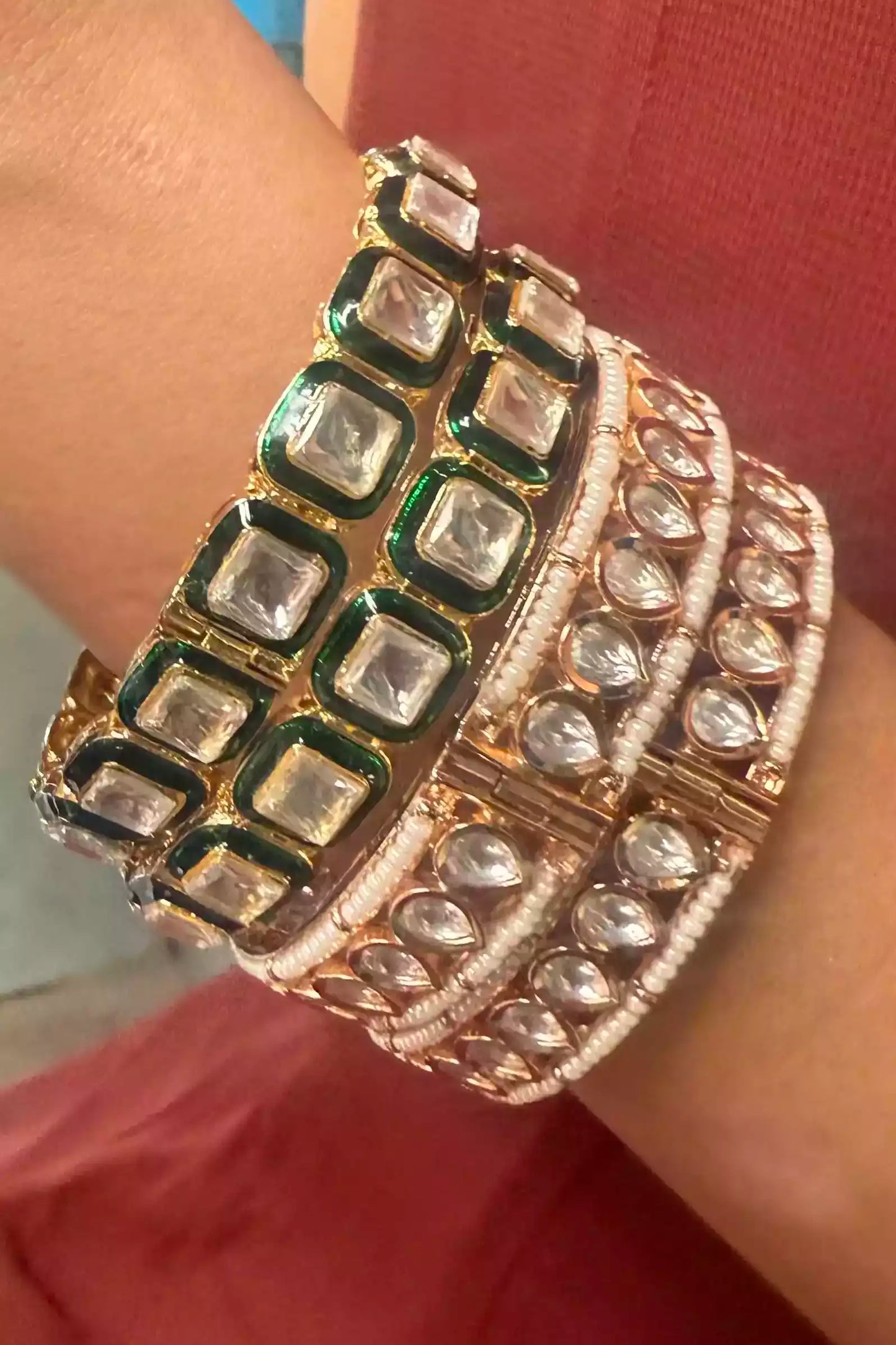 Hethvi Emerald Kundan Meenakari Statement Bangle