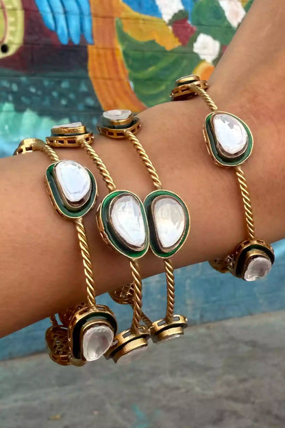 Omira Polki Meenakari Semi-Precious Bangle Set