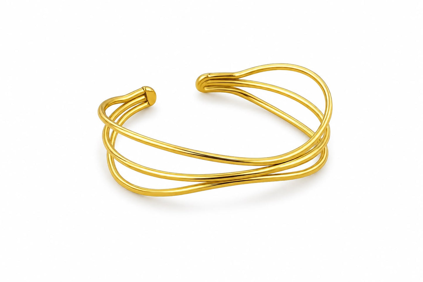Minimalist Gold Triple-Layer Open Cuff Bracelet