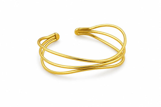 Minimalist Gold Triple-Layer Open Cuff Bracelet