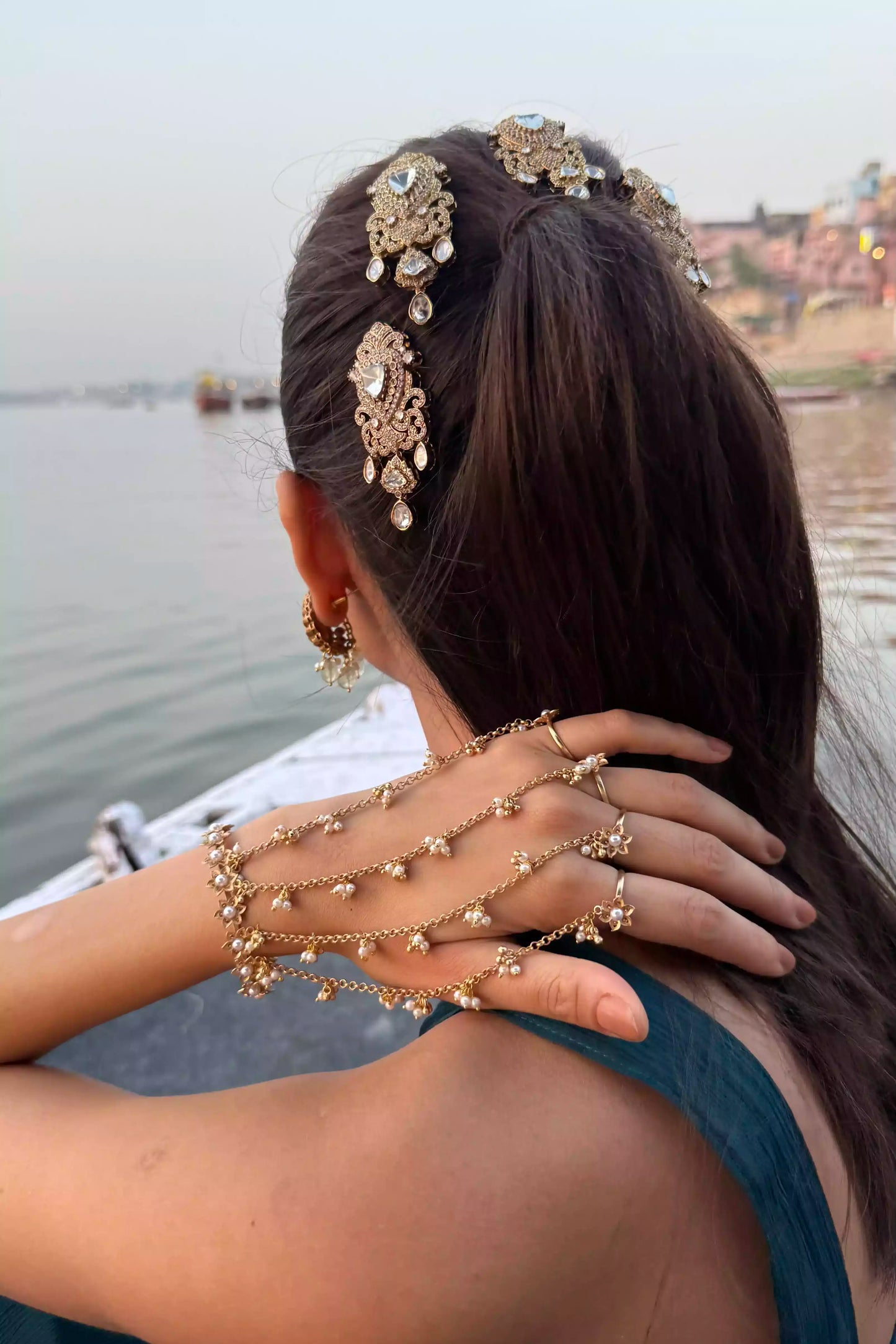 Ganga Pearl Gold Bead Hand Harness
