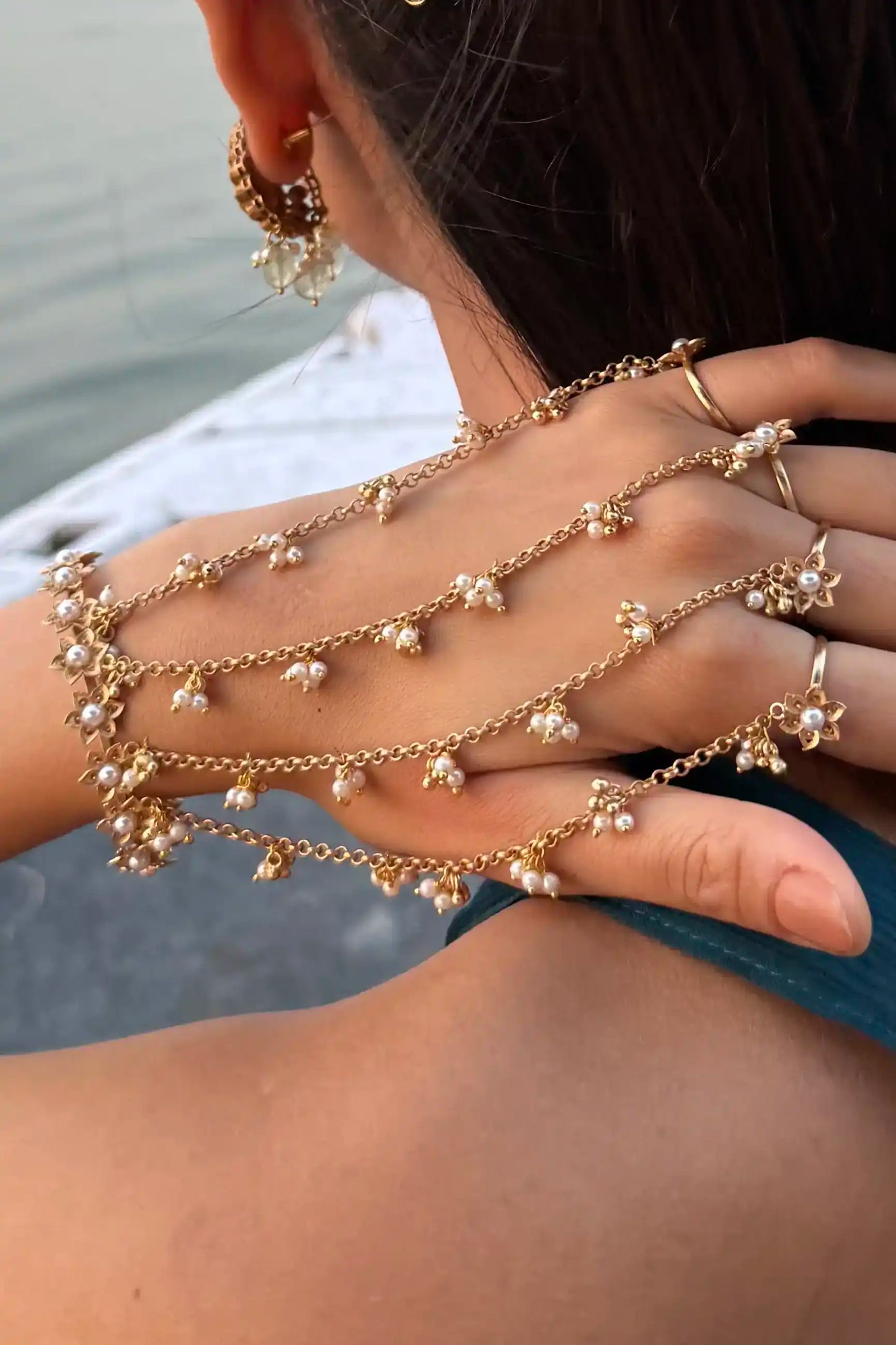 Ganga Pearl Gold Bead Hand Harness