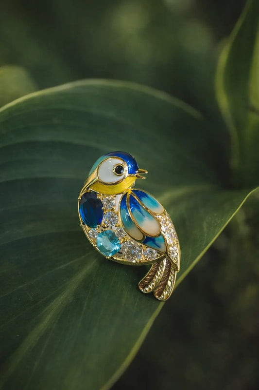 The Indigo Songbird Neelkanth Brooch