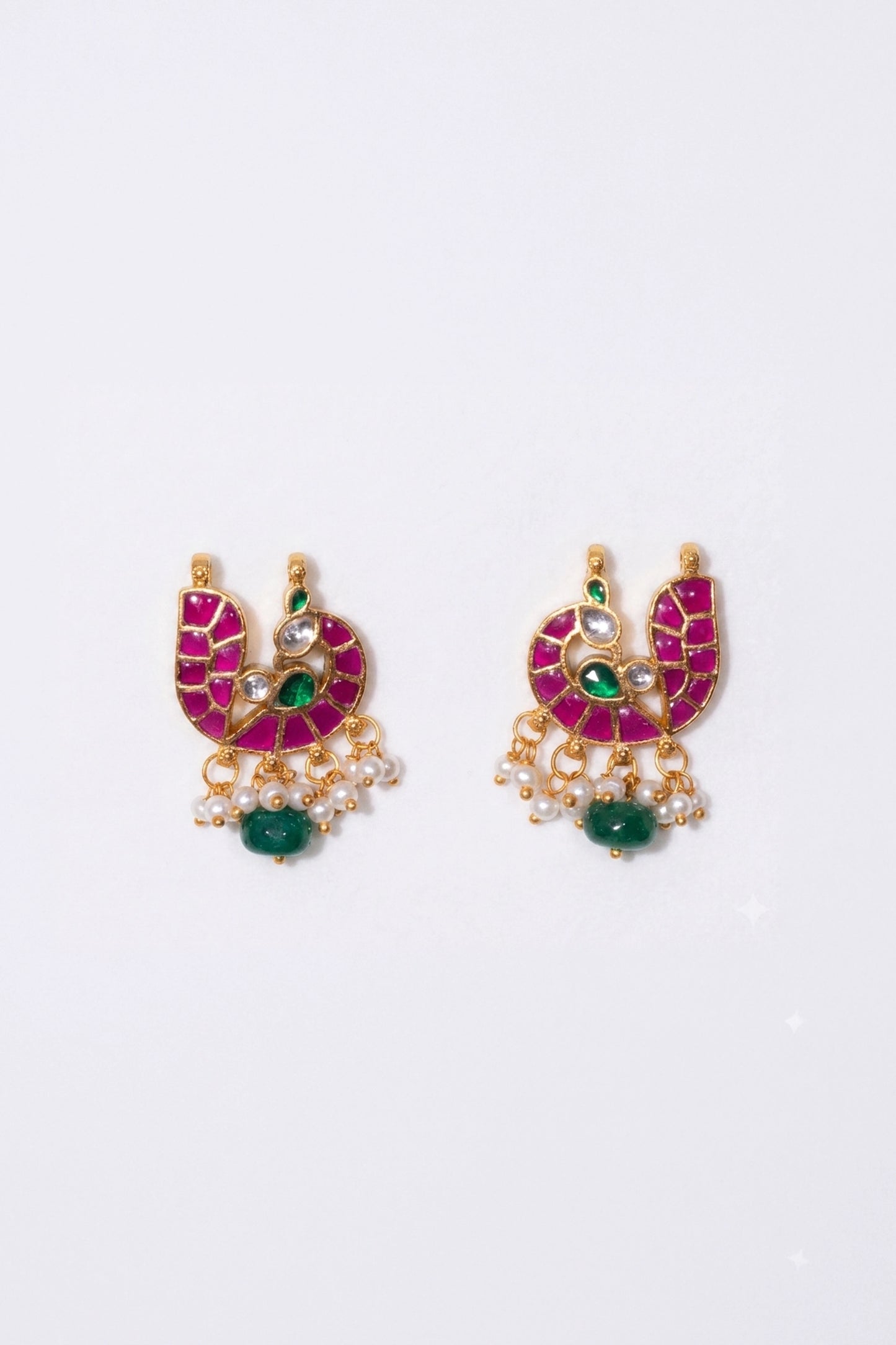 Bhagavati Mor Shaped Polki With Semi-precious Stone With Basra Moti